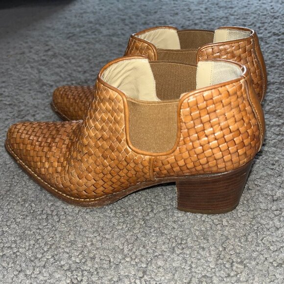 DUCCIO DEL DUCA Milano Cognac Woven Leather Ankle Boot Booties EU35 = US 4.5 - Picture 2 of 10